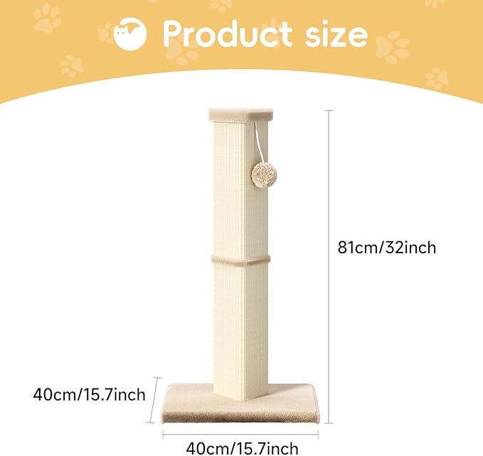 Cat Scratching Post, 32 Inch Tall Scratching Post for Indoor with 5 Inch Diameter Posts and Ball Cat Scratcher for Medium and Large Cats