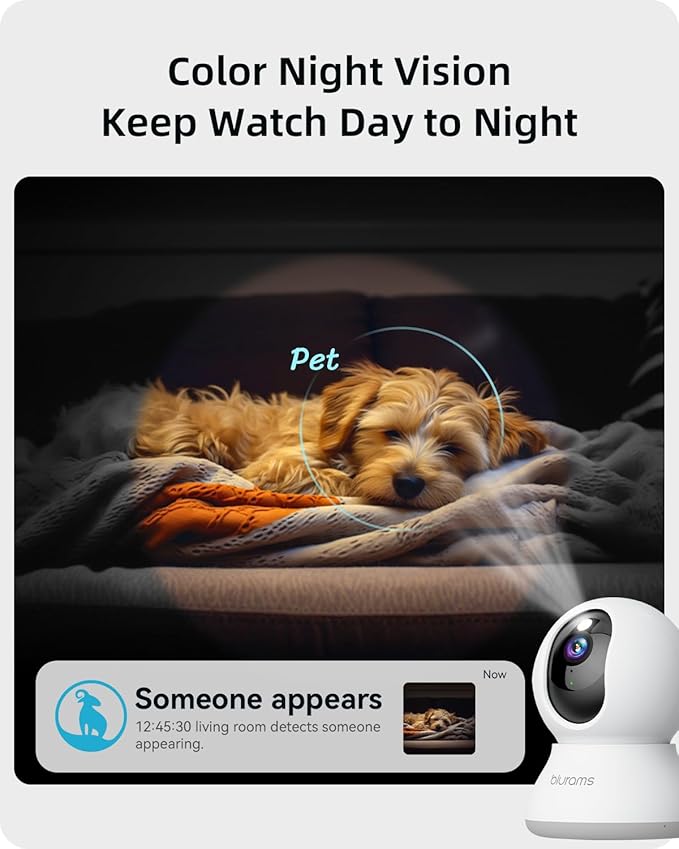 blurams Indoor Camera 2K, Cameras for Home Security 5G&2.4GHz, 360° Pet Camera w/Motion Tracking, Phone App, 2-Way Audio, IR Night Vision, Siren, Works with Alexa & Google Assistant