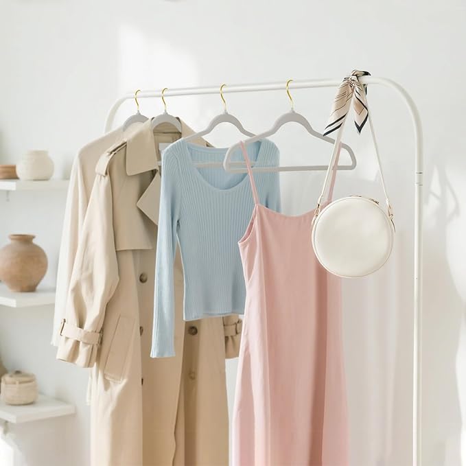 ManGotree Velvet Coat Hangers, Non-Slip Felt Suit Hangers, Ultra-Slim Space Saving Clothes Hanger with 360° Swivel Golden-Plated Hook, 36 Pack (Grey)