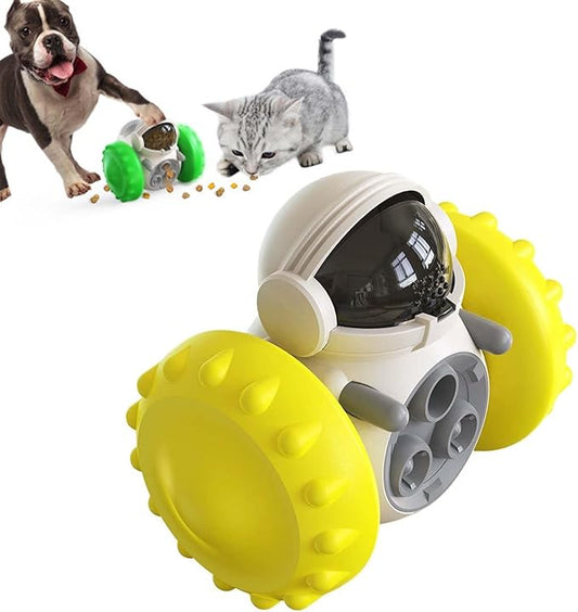 Leaking Treats Ball Pet Feeder Toy, Slow Feeder Dog Toy Interactive Wobble Treat Dispenser Ball for Cats & Small/Medium Dogs Mental Stimulation Puzzle Toy with Self-Balancing Design (Yellow)