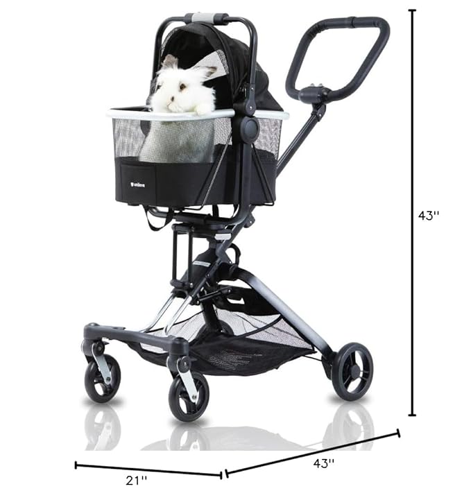 Unilove On The Go Lightweight Pet Stroller for Small Medium Dog or Cat with Detachable Carrier - Compact Pet Stroller and Carrier Combo for Travel - Foldable, Sturdy, Safe - Black