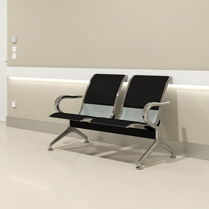 Kinfant Waiting Room Chairs Set- 2-Seat PU Leather Office Chair Guest Reception Waiting Room Bench Furniture for Airport, Hospital, Bank, Salon, Barbershop(Black)