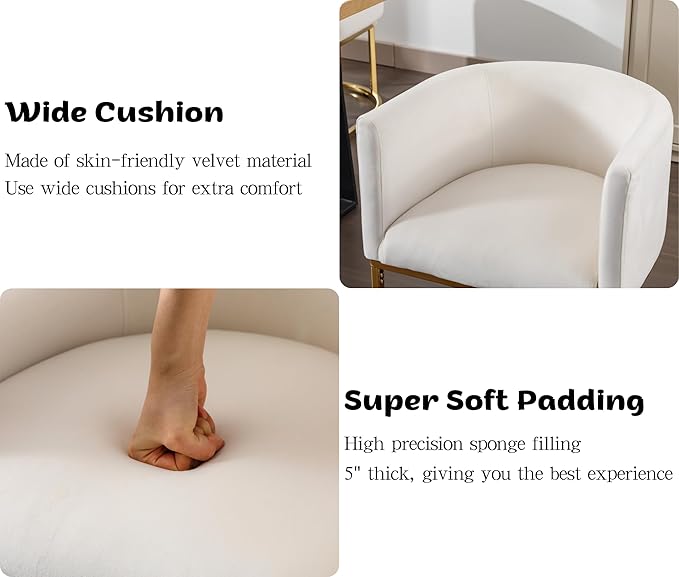 Velvet Dining Chairs Set of 8 Modern Barrel Arm Chairs with Golden Frame, Upholstered Kitchen Chairs 18.5" Wide Accent Chairs for Living Room Dining Room Restaurant, Beige