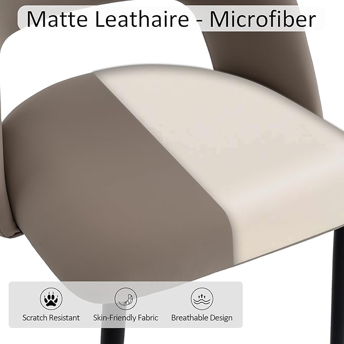 Rowill Dining Chairs Set of 6, Mordern Upholstered Faux Leather Dining Room Chairs, Kitchen Side Chairs with Metal Legs for Guest Reception Waiting Living Room, Khaki