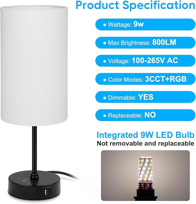 Unicozin 17Inch Table Lamp, 3 CCT 3000K/4500K/6500K & RGB Color Changing, Stepless Dimmable Bedside Lamp for Reading, Ambience Nightstand Light for Home Decor Party, Cream Shade