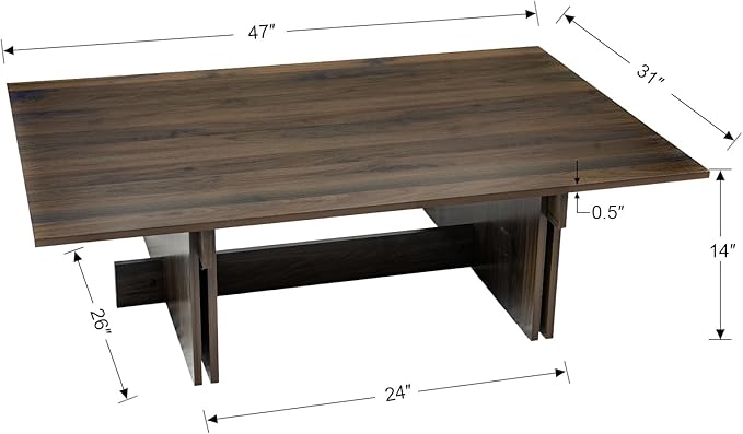 47 Inch Modern Farmhouse Coffee Table, Large Rectangular Wood Center Table with Cross Base for Living Room, Rustic Industrial Cocktail Table, Walnut