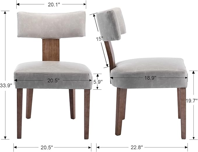 Mid Century Modern Dining Chairs Set of 6 PU Leather Upholstered Side Chairs, Modern Kitchen Armless Parson Chairs Solid Wood Dining Chairs, Grey