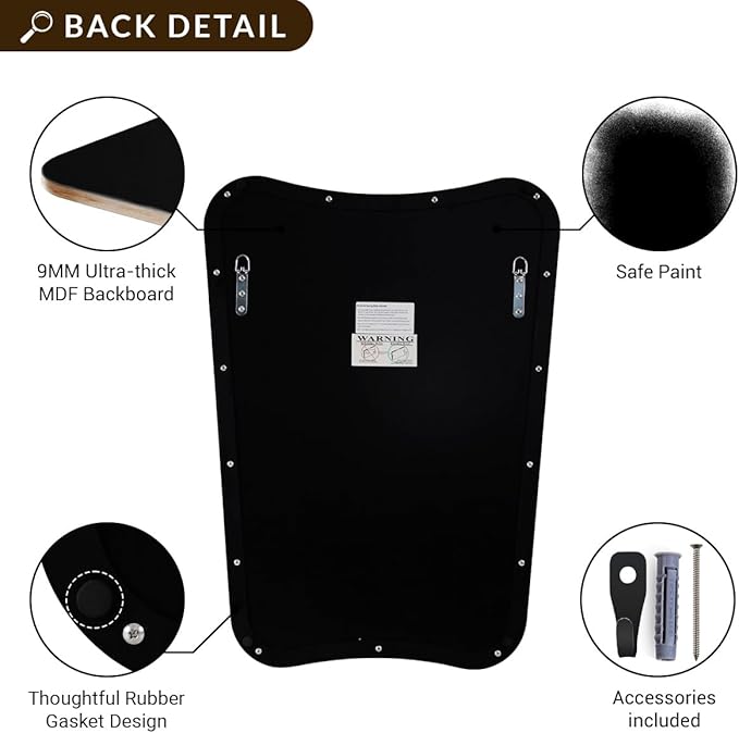 ANDY STAR Bathroom Mirror, 26x38 Inch Matte Black Vanity Mirror, Black Asymmetrical Mirror in Premium Stainless Steel Metal Frame Deep 1’’, Wall Mount Vertically Only