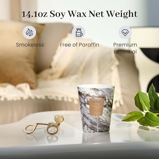 M&SENSE Eucalyptus Mint Scented Soy Candle, 3 Wick Highly Scented 14.1 Oz 80H, Aromatherapy Christmas Gift for Women and Men