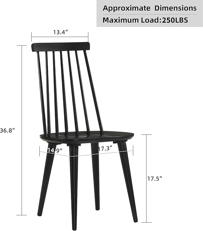DUHOME Dining Chairs Set of 4 Wood Dining Room Chair Black Spindle Side Kitchen Room Country Farmhouse Chairs Black