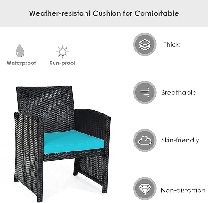 Tangkula 4 Pieces Patio Wicker Conversation Furniture Set, Patiojoy Sofa & Table Set w/4 Seats, Outdoor Rattan Sofa Set for Balcony Backyard, Wicker Chair Set with Tempered Glass Coffee Table