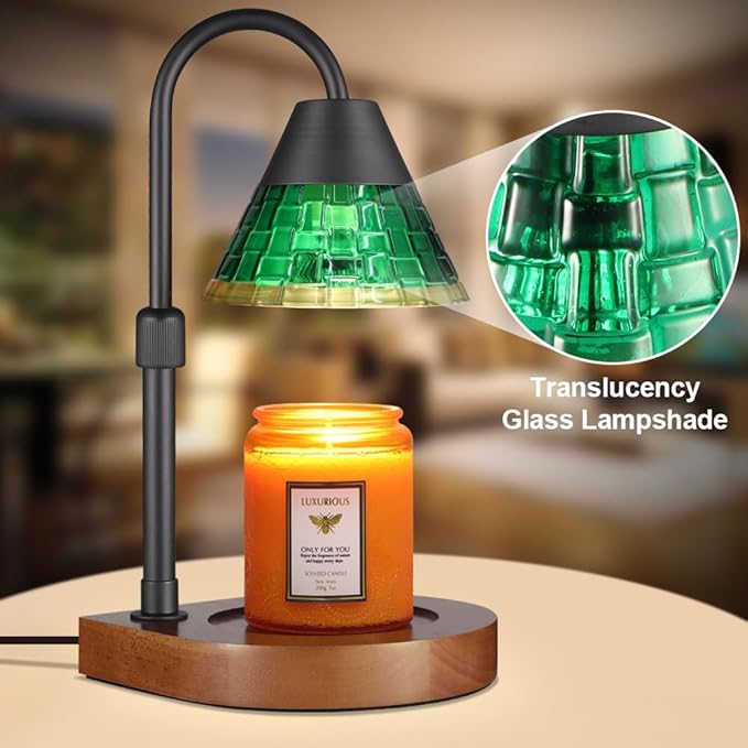 Dimmable Candle Warmer Lamp with Timer, Electric Wax Melt Warmer for Scented Jar Candles Adjustable Height Mothers Day Birthday Gifts for Women Mom Grandma, Home Offices Decor Light(Greens Glass)