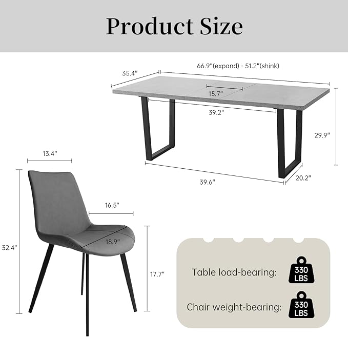 ZckyCine Modern Mid-Century Dining Table Set for 4-6 People Kitchen Dining Room Table Set Extendable Wood Dining Table and 4 Upholstered Chairs, Home Kitchen Furniture