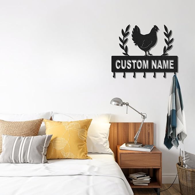 Personalized Key Holder for Wall, Custom Metal Chicken Key Hooks with Name, Meta Jacket Holder Hooks Organizer Rack, Jacket Hanger Decor for Kitchen, Entryway, Hallway, Office, Doorway
