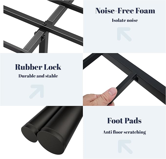 Full Size Classic Metal Platform Bed Frame with Headboard and Footboard, Victorian Style Iron Bedframe with 12 inch of Storage Under Frame, Slat Support, No Springs Required, Easy to Assemble (Black)