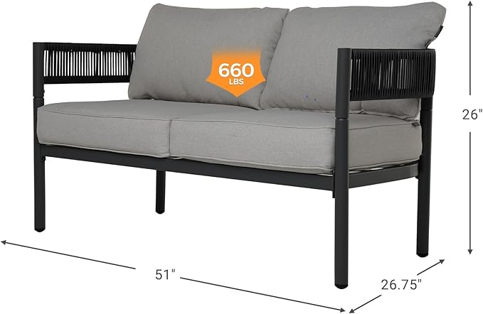 Gand Patio Outdoor Loveseat,Wicker Conversation Set with Thick Cushion for Porch, Garden, Yard