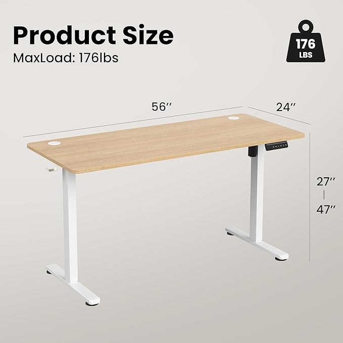Casaphoria 55 x 24 inches Electric Standing Desk, Sit to Stand Desk with Memory Height Adjustment, Home Office Computer Desk for Writing and Games, Oak