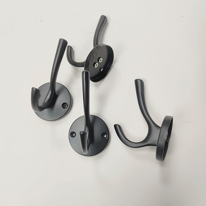 ZUONAI Black Coat Hook Heavy Duty 12 Pack Matte Black Hooks for Hanging Coats and Hat Hook Door Towel Hooks for Bathrooms Wall Mounted Double Metal Robe Hook Kitchen Hanger Sturdy Coat Locker Single