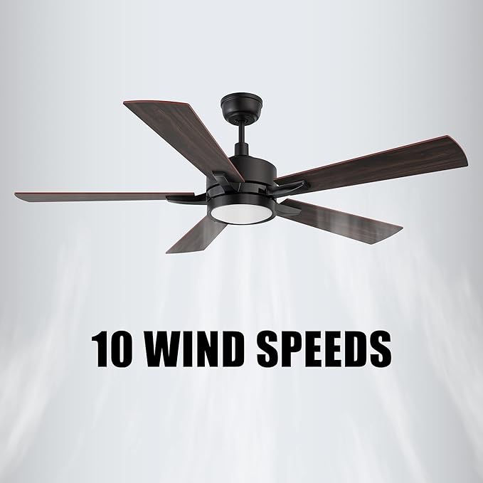 CEME 52" Ceiling Fan with Light and Remote, 10 Speeds Reversible DC Motor Outdoor Ceiling Fan, 3 Light Colors Dimmable, Compatible with Alexa, Siri & Google Home, Dark Walnut & Reddish brown