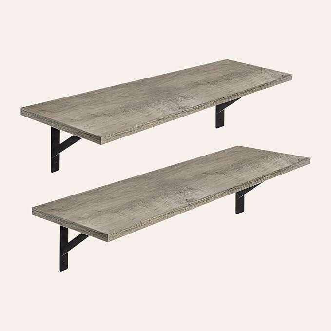 DINZI LVJ Wall Shelves, 23.6 x 7.9 x 6.1 Inch Floating Shelves for Wall, Set of 2, Easy-to-Install Wall Storage Ledges with Sturdy Metal Brackets for Living Room, Bathroom, Kitchen, Gray Wash