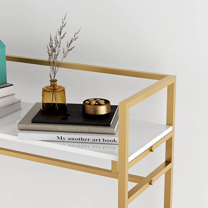 Heavy Duty Gold Clothing Rack with Shelves for Hanging Clothing, Gold Metal Freestanding Garment Rack for Retail Display (59" L)