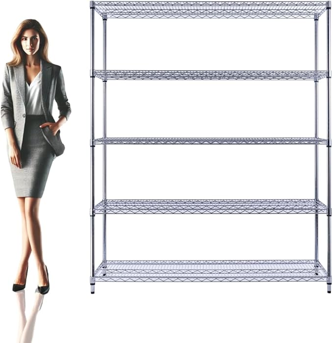 NSF Commercial 5-Tier Wire Shelving with Wheels, 60"x18"x72" Heavy Duty Metal Shelves 4000 lbs Max Capacity, Chrome Storage Rack for Garage Kitchen Pantry Warehouse