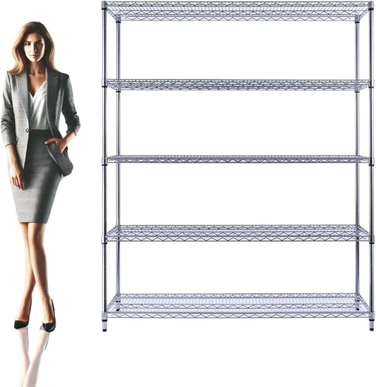 NSF Commercial 5-Tier Wire Shelving with Wheels, 60"x18"x72" Heavy Duty Metal Shelves 4000 lbs Max Capacity, Chrome Storage Rack for Garage Kitchen Pantry Warehouse