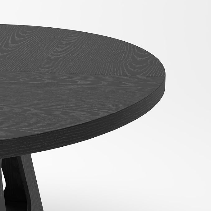 Round Dining Table for 4, Farmhouse 47 Inch Wood Dinner Tables with Storage Base for Kitchen Dining Living Room 4-6 People Gathering, Black