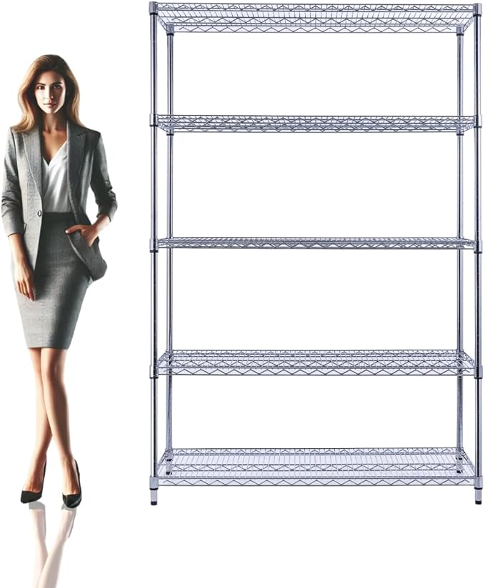 NSF Commercial 5-Tier Wire Shelving with Wheels, 48"x18"x72" Heavy Duty Metal Shelves 4000 lbs Max Capacity, Chrome Storage Rack for Garage Kitchen Pantry Warehouse