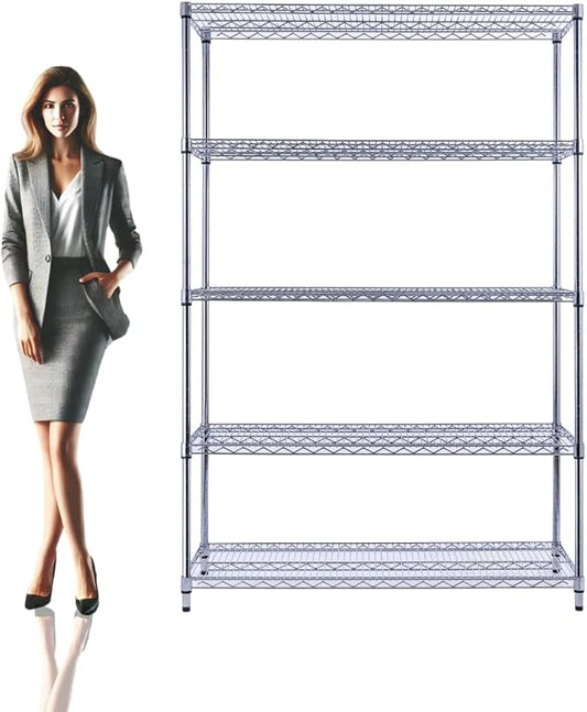 NSF Commercial 5-Tier Wire Shelving with Wheels, 48"x18"x72" Heavy Duty Metal Shelves 4000 lbs Max Capacity, Chrome Storage Rack for Garage Kitchen Pantry Warehouse