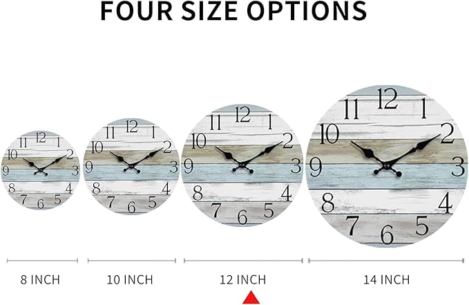 HYLANDA Wall Clock, 12 Inch Wall Clocks Battery Operated Silent Non Ticking, Wooden Clocks Decorative for Kitchen, Bathroom, Bedroom, Living Room Blue