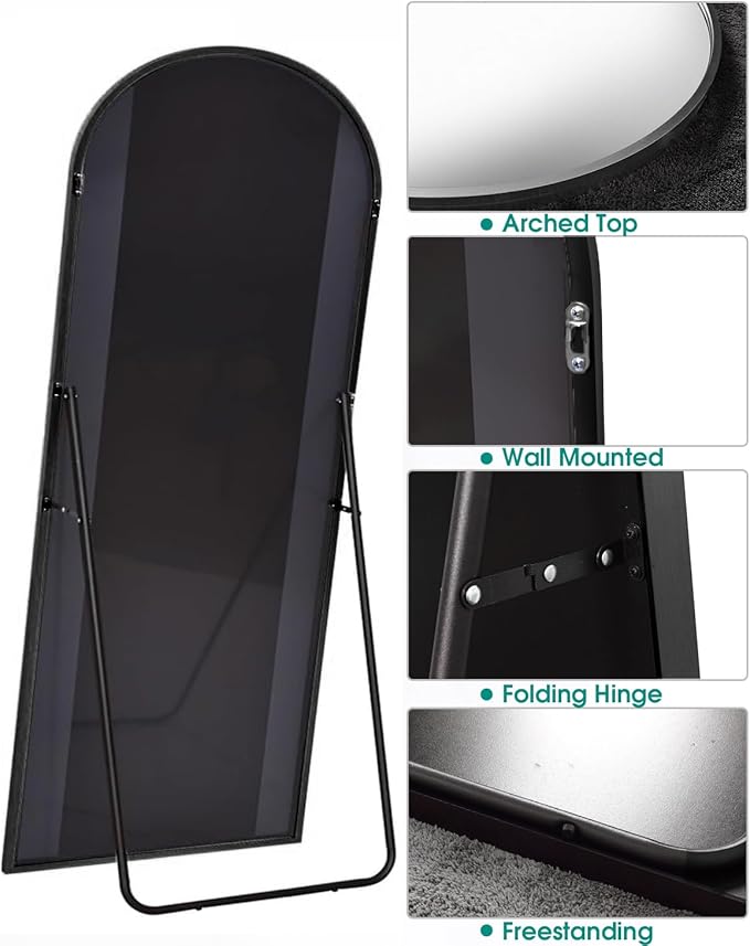 Full Length Mirror, Arched Floor Mirror, 34" x 76" Oversized Full Length Mirror, Freestanding, Full Body Mirror, Arch Mirror Full Length, Wall Mounted Mirror for Bedroom, Black