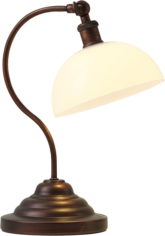 Cordless LED Table Lamp, 180° Swing Arm Desk Lamp, Rechargeable, Dimmable/3 Color/Memory Function, Vintage Rechargeable Table Light for Living Room,Bedroom,Bedside, Oil Rubbed Bronze