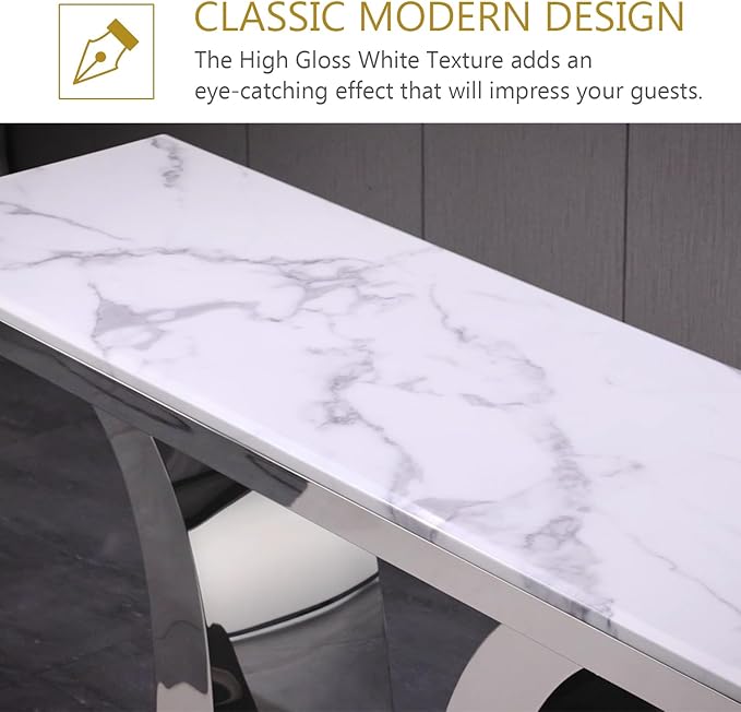 Silver Console Table, White and Silver Living Room Sofa Table, 50" Modern Console Table for Entryway, Living Room, Office, Foyer, Front Hall, Hallway