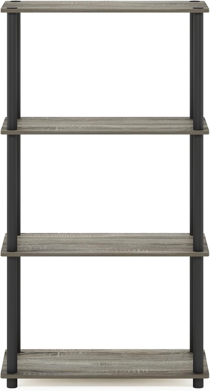 Furinno (99557GYW/BK) Turn-N-Tube 4-Tier Multipurpose Shelf Display Rack - French Oak Grey/Black