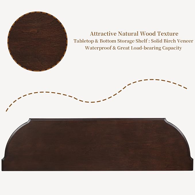 HMFULE Solid Wood Retro Curved Console Table, 43" Half Moon Console Table Sofa Table Entryway Table with 3 Drawers Open Shelf Pine Roman Legs Curved Corners for Living Room,Entryway,Hallway,Espresso