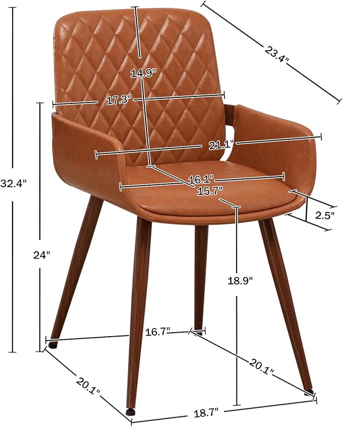 LUNLING Mid Century Modern Faux Leather Dining Room Chairs,Upholstered Seat Metal Legs Chairs Orange Faux Leather Kitchen Chair Reception Room Chair,1PCS