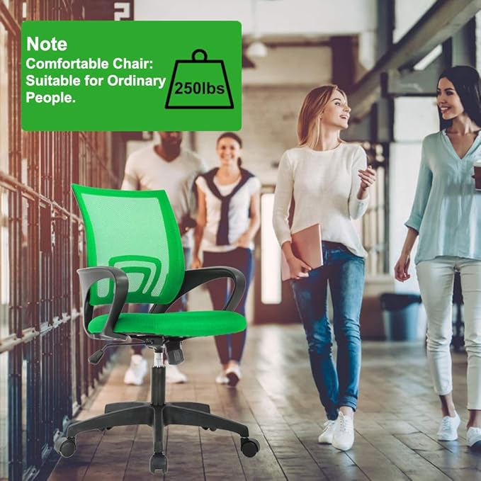 BestOffice | Ergonomic Office Chair | Mid-Back Swivel Desk Chair | Breathable Backrest & Lumbar Support | Adjustable Height | Sponge Seat | Rolling Wheels | Green | for Adults & Women