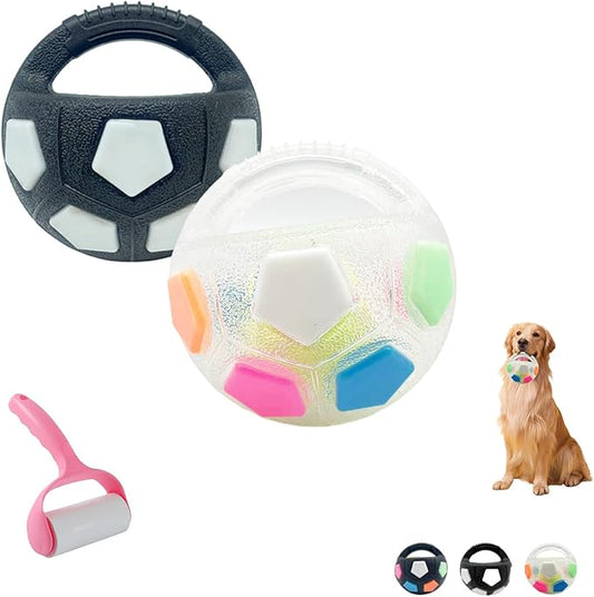 The Mellow Dog Calming Ball with Handle, Interactive Football Shape Dog Toy, Treat Dispensing & Lick Ball with Squeaker, Floating Toss and Fetch Toy for Small Medium Large Dogs(White+Black-B)