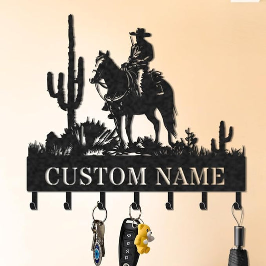Personalized Key Holder for Wall, Custom Metal Cowboy Key Hooks with Name, Meta Jacket Holder Hooks Organizer Rack, Jacket Hanger Decor for Kitchen, Entryway, Hallway, Office, Doorway
