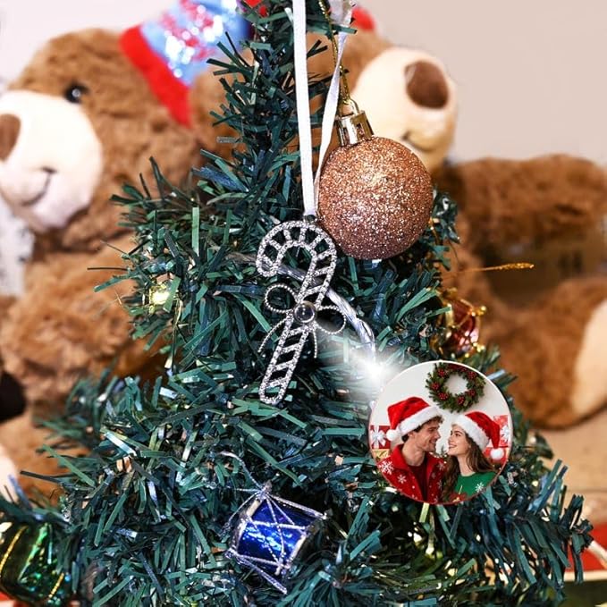 NAZENTI Personalized Christmas Tree Candy Cane Ornament, Custom Projection Photo Decoration for Family, Christmas Bauble, Projection Xmas Tree Decoration with Picture Inside