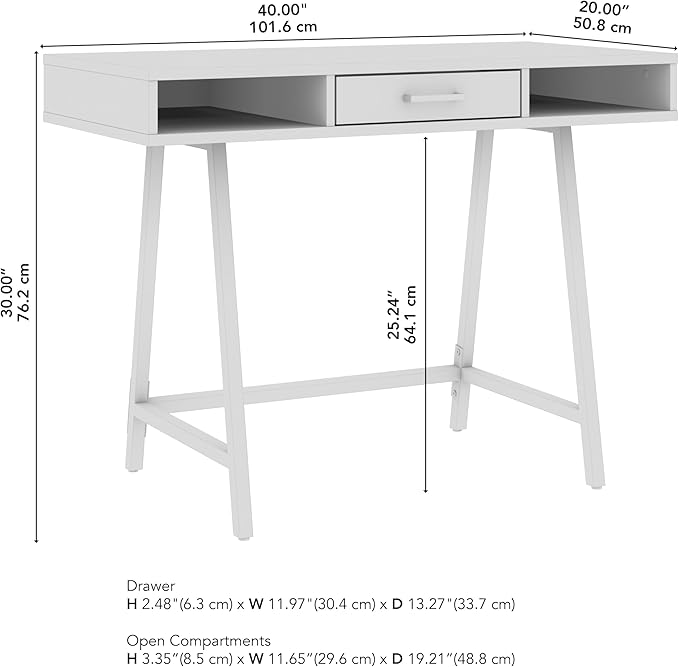 Bush Furniture Steele 40W Writing Desk in Dark Gray Hickory | Compact Computer Table with Storage for Home Office, Study Room, or Entryway