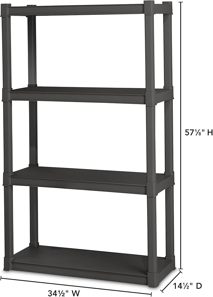 Sterilite 6-Pack 4 Shelf Unit, Heavy-Duty Shelving Storage and Utility Rack - Standing Plastic Organizer Shelves for Kitchen, Bathroom, and Garage