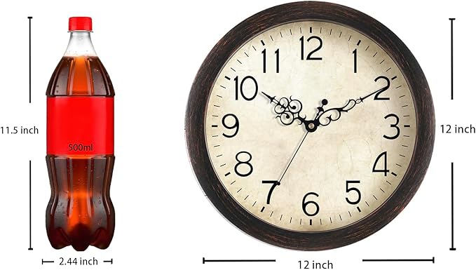 Wall Clock 12 Inch Vintage Wall Clocks Battery Operated Quartz Silent Non-Ticking Retro Rustic Style Clock Decorative for Living Room, Home Office, Kitchen,Bedroom (Bronze)