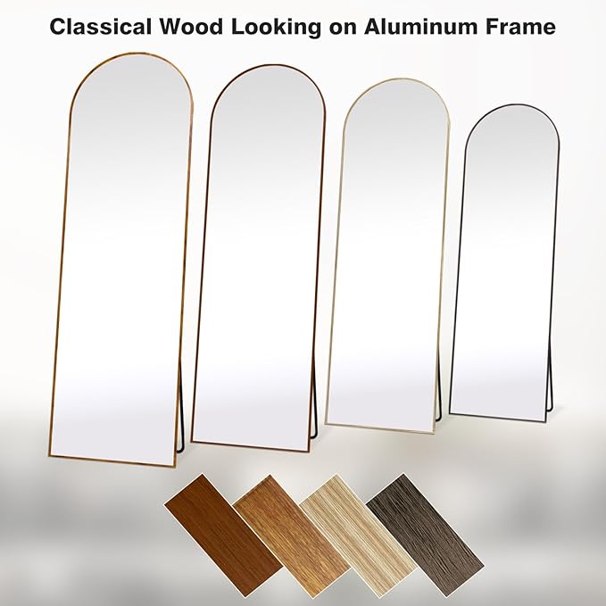 Arched 19x57 Inch Full Length Mirrors Aluminium Frame in Classic Graylish Driftwood Looking Free Standing Floor Mirror Full Body Wall Mounted for Bedroom Living Room and Hallway