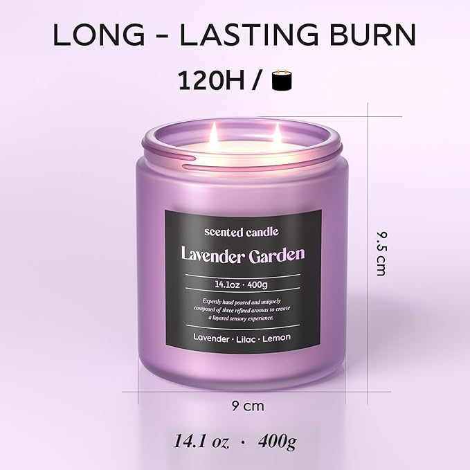 Lavender Candle, 14.1 oz Scented Candles for Home, 2 Wicks Blended Scents Aromatherapy Candles for Women and Men, Birthday Gifts for Women (Lavender+Lilac+Lemon)