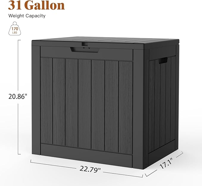 22 Gallon Outdoor Storage Box, Deck Box Waterproof, Resin Outside Storage, Storage Bin for Package Delivery, Patio Furniture Cushion, Pool Accessories, Weatherproof and UV Resistant