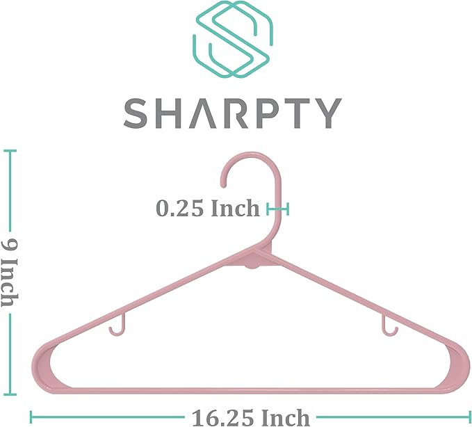 Sharpty Plastic Hangers Clothes Hangers for Clothing, Closet, Coats & Shirts - Durable, Thick, Tough & Space Saving - for Everyday Standard Use, Room Essentials & Basics - 20 Pack - Pink