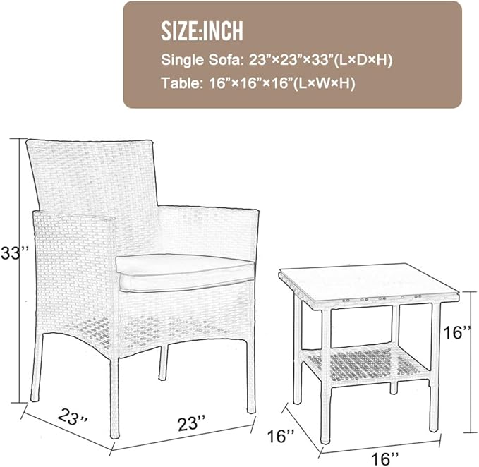 FDW | 3-Piece Patio Furniture Set | Brown | Outdoor Wicker Furniture with Coffee Table | Modern Rattan Chairs Conversation Set | Outdoor Seating | Weather-Resistant | for Porch, Garden, Lawn