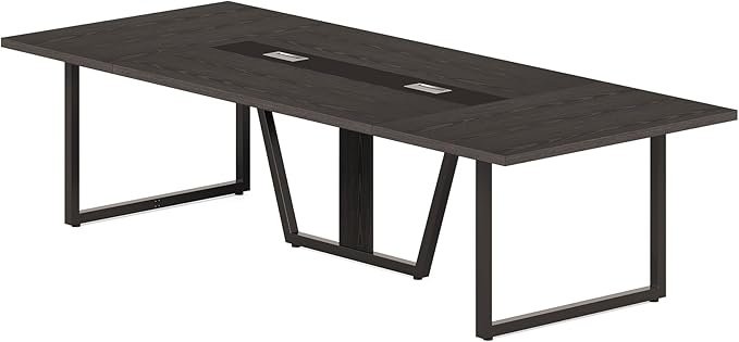 LITTLE TREE 8FT Conference Table for 10 People, Large Meeting Table, Modern Wooden Conference Room Table with Cable Management, Business Training Table with Strong Metal Legs for Office, Black